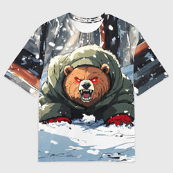 Футболка оверсайз женская Злой медведь с красными глазами, цвет: 3D-принт