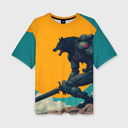 Женская футболка оверсайз Киберчеловек-волк