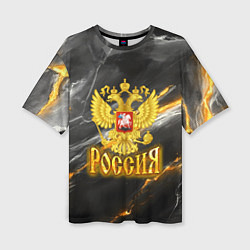 Женская футболка оверсайз Россия черно-желтый фон