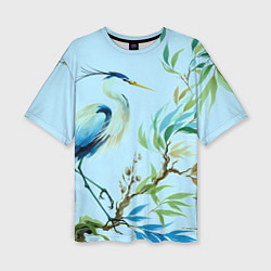 Женская футболка оверсайз Акварельная цапля у пруда