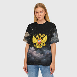 Футболка оверсайз женская Герб России на черном небе, цвет: 3D-принт — фото 2