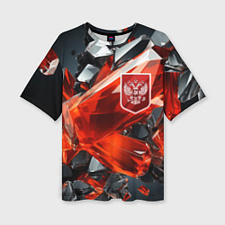 Футболка оверсайз женская Красный герб России на объемной текстуре, цвет: 3D-принт