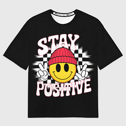 Женская футболка оверсайз Жёлтый смайл позитивный