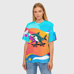 Футболка оверсайз женская Акула на скейте, цвет: 3D-принт — фото 2