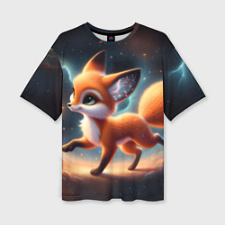Женская футболка оверсайз Лиса бежит по космическому простору