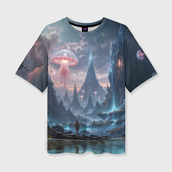 Футболка оверсайз женская Фантастический мир с медузами и озеро у гор, цвет: 3D-принт