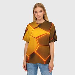 Футболка оверсайз женская Желтые неоновые соты - текстура, цвет: 3D-принт — фото 2