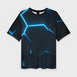Женская футболка оверсайз Черные плиты с синим светом
