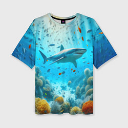 Футболка оверсайз женская Белая акула в коралловом рифе, цвет: 3D-принт
