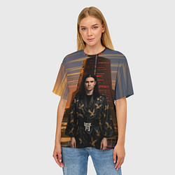 Футболка оверсайз женская Bones в халате с журавлями, цвет: 3D-принт — фото 2