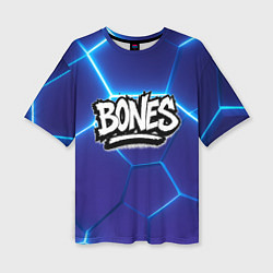 Женская футболка оверсайз Bones белое лого на синих плитах