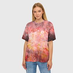 Футболка оверсайз женская Абстракция- red embroidered fabric, цвет: 3D-принт — фото 2