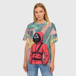 Футболка оверсайз женская Игра в кальмара - страж в аниме стиле, цвет: 3D-принт — фото 2