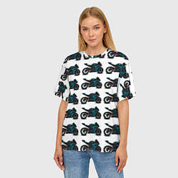 Футболка оверсайз женская Motorbike blue, цвет: 3D-принт — фото 2