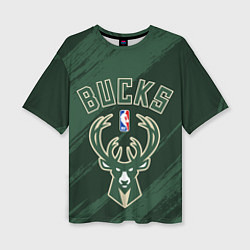 Футболка оверсайз женская Милуоки Бакс - цвета команды, цвет: 3D-принт