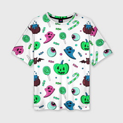 Женская футболка оверсайз Halloween light green pumpkin - паттерн