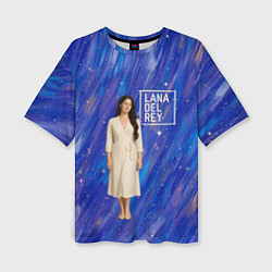 Женская футболка оверсайз Lana Del Rey в белом классическом платье на синем