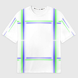 Женская футболка оверсайз Neon white green light blue