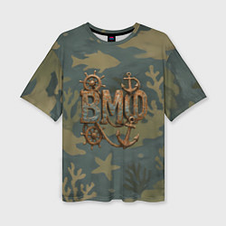 Женская футболка оверсайз ВМФ старые буквы