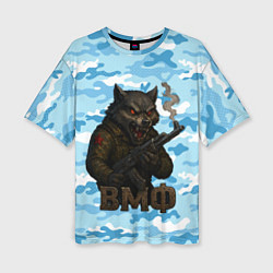 Женская футболка оверсайз Волк с красными глазами ВМФ