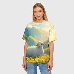 Футболка оверсайз женская Овечка в цветочной долине, цвет: 3D-принт — фото 2