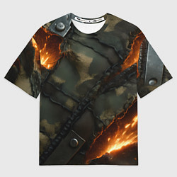 Футболка оверсайз женская Разорванный камуфляж с огнем, цвет: 3D-принт
