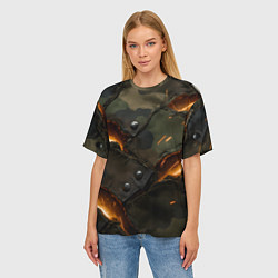 Футболка оверсайз женская Порванная камуфляжная ткань с огнем, цвет: 3D-принт — фото 2