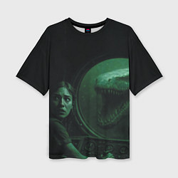 Футболка оверсайз женская На батискаф с девушкой нападает Тилозавр ужасы, цвет: 3D-принт