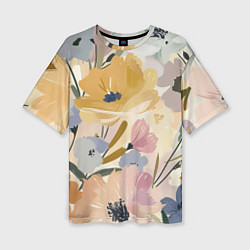 Женская футболка оверсайз Цветы акварель