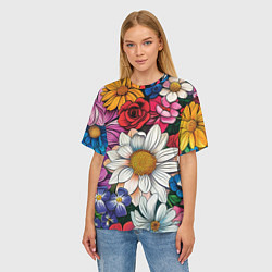 Футболка оверсайз женская Крупные цветы, цвет: 3D-принт — фото 2