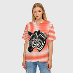 Футболка оверсайз женская Зебра на оранжевых полосах, цвет: 3D-принт — фото 2