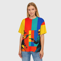 Футболка оверсайз женская Перестрелка ковбоев поп-арт, цвет: 3D-принт — фото 2