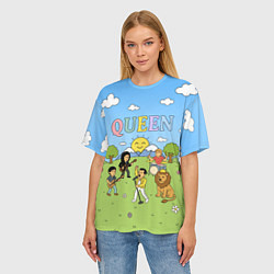 Футболка оверсайз женская Queen мультяшный стиль на поляне, цвет: 3D-принт — фото 2