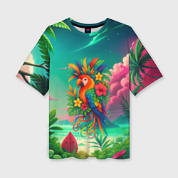 Футболка оверсайз женская Попугай и тропики, цвет: 3D-принт