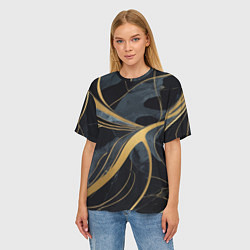 Футболка оверсайз женская Мраморный узор с золотыми полосками, цвет: 3D-принт — фото 2