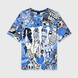Женская футболка оверсайз Monster energy sticker blue