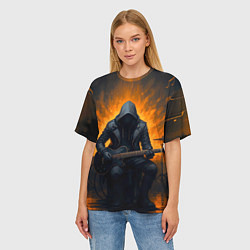 Футболка оверсайз женская Гитарист играющий в пламени, цвет: 3D-принт — фото 2