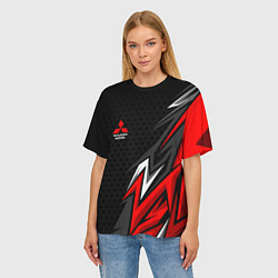 Футболка оверсайз женская Митсубиси - спортивный красный, цвет: 3D-принт — фото 2