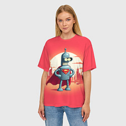 Футболка оверсайз женская Робот-сгибальщик Бендер супермен - коллаба, цвет: 3D-принт — фото 2