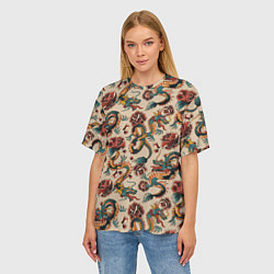 Футболка оверсайз женская Дракон и роза, цвет: 3D-принт — фото 2