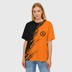 Футболка оверсайз женская Half Life - black and orange, цвет: 3D-принт — фото 2