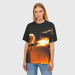 Футболка оверсайз женская Цири сражается с монстром медведем, цвет: 3D-принт — фото 2