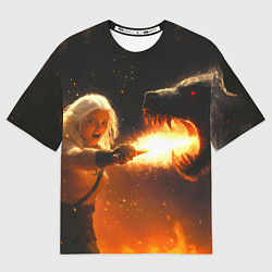 Футболка оверсайз женская Цири сражается с монстром медведем, цвет: 3D-принт