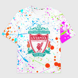 Женская футболка оверсайз Ливерпуль неоновые брызги красок