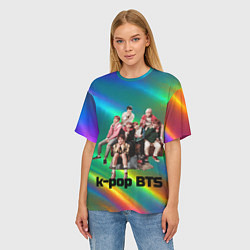 Футболка оверсайз женская BTS радужный блестящий фон, цвет: 3D-принт — фото 2