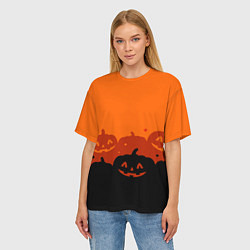 Футболка оверсайз женская Хэллоуин счастливые тыквы, цвет: 3D-принт — фото 2
