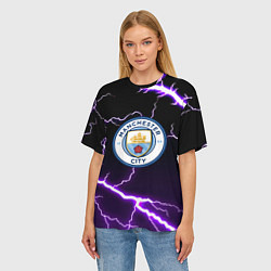 Футболка оверсайз женская Манчестер молнии шторм неон, цвет: 3D-принт — фото 2