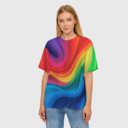 Футболка оверсайз женская Смесь ярких красок волнистыми линиями, цвет: 3D-принт — фото 2