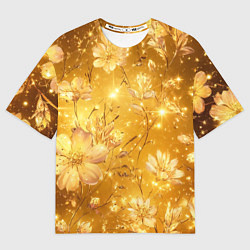 Женская футболка оверсайз Цветочный золотой с искрами