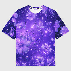 Футболка оверсайз женская Цветочный индиго с искрами, цвет: 3D-принт